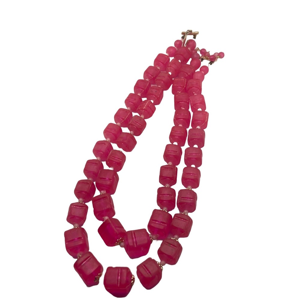 Vintage Double Strand Pink‎ Cube Necklace